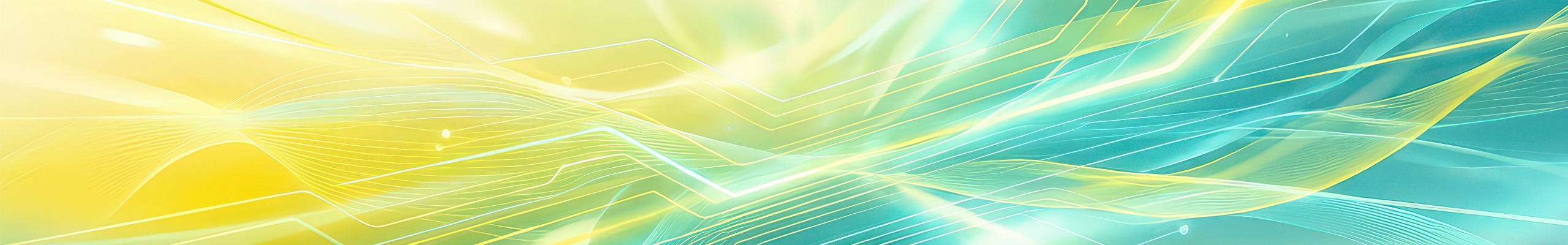 Abstrakte, dynamische Grafik mit wellenförmigen Linien und Lichteffekten in den Projektfarben Gelb und Grün.